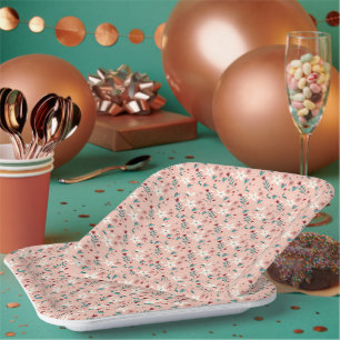 Plato De Papel Elegante Moda froral Patrón rosa