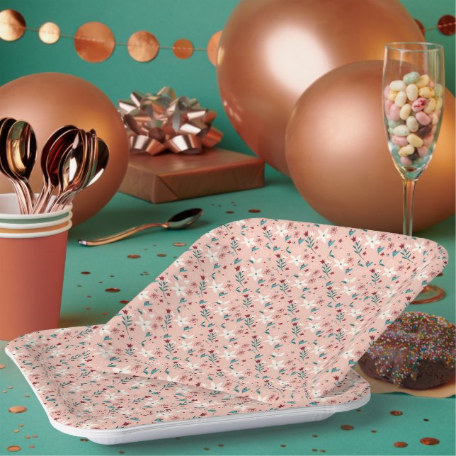 Plato De Papel Elegante Moda froral Patrón rosa (Multi)