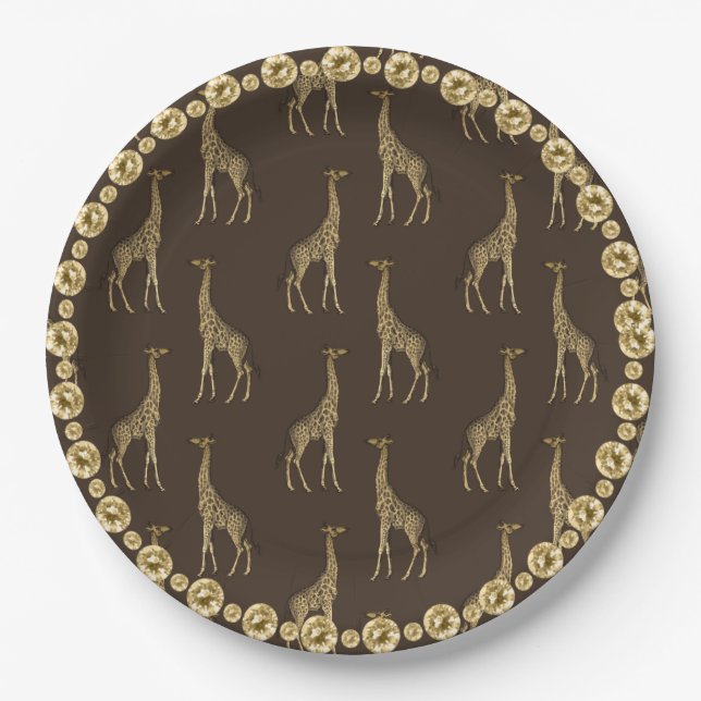Plato De Papel Elegante Moda Giraffe Elegante Diamante de imitaci (Anverso)