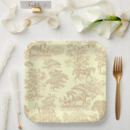 Plato De Papel Elegante Moda Horse Toile Beige Cream