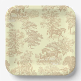 Plato De Papel Elegante Moda Horse Toile Beige Cream