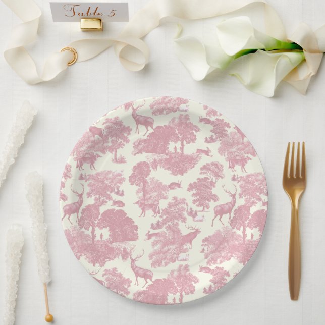 Plato De Papel Elegante Moda Ligera De Tejido Rosa Cervante Woodl (Boda)