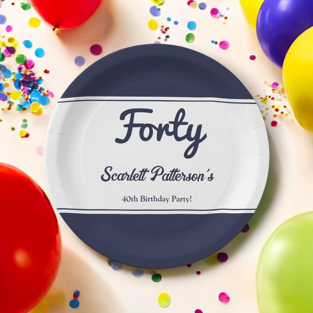 Plato De Papel Elegante Moda Marina Azul Blanco Moderno 40 cumple (Subido por el creador)
