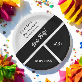 Plato De Papel Elegante Moda moderna blanca y negra 40 cumpleaños