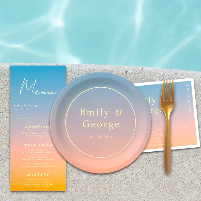 Plato De Papel Elegante Moda Naranja Azul  Boda elegante moderno (Subido por el creador)