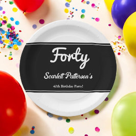 Plato De Papel Elegante Moda Negro y Blanco Moderno 40 cumpleaños