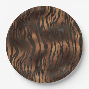 Plato De Papel Elegante Moda Tigre Negro Bronce estilo