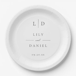 Plato De Papel Elegante Moderno Minimalista Monograma Boda