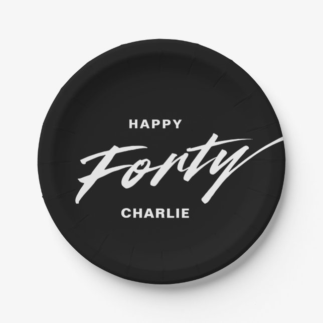 Plato De Papel Elegante moderno personalizado 40 cumpleaños (Anverso)