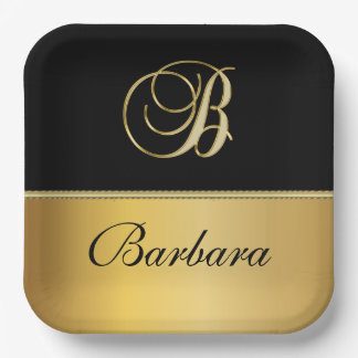 Plato De Papel Elegante Monograma "B" Nombre personalizado Oro ne