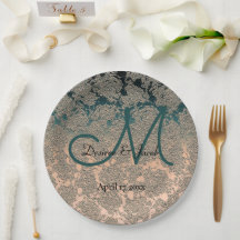 Elegante Monograma De Champagne Y Boda Verde azula