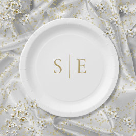 Plato De Papel Elegante Monograma Dorado Moderno Minimalista