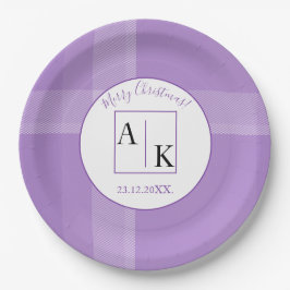 Plato De Papel Elegante Monograma Lilac Violet Tartan