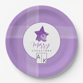Plato De Papel Elegante Monograma Lilac Violet Tartan