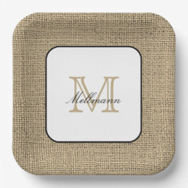 Plato De Papel Elegante Monograma Nombre Moda Granja Estilo Burla