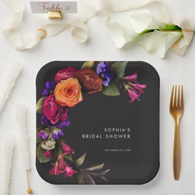 Plato De Papel Elegante Moody Vibrant Harvest Floral Shower (Boda)