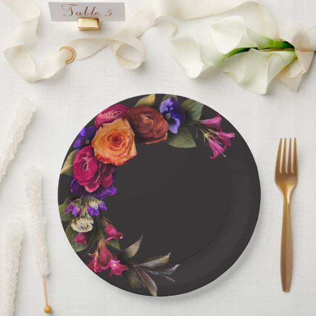 Plato De Papel Elegante Moody Vibrant Harvest Floral Shower (Boda)