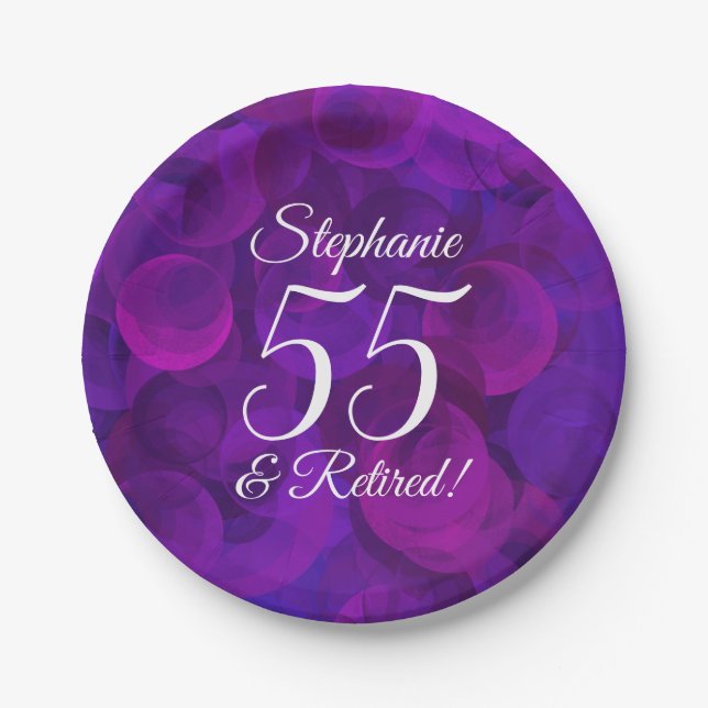 Plato De Papel Elegante morado 55 y Fiesta jubilado (Anverso)
