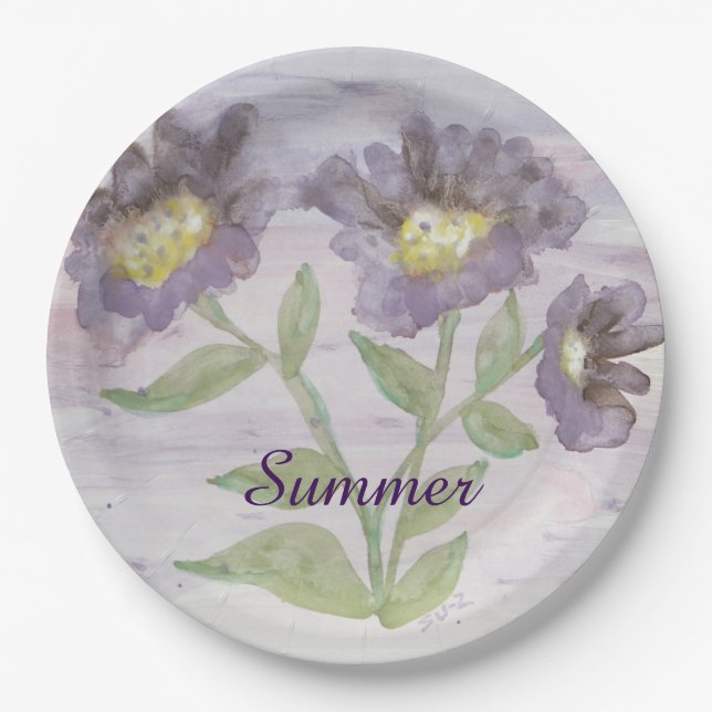 Plato De Papel Elegante Morado Floral (Anverso)