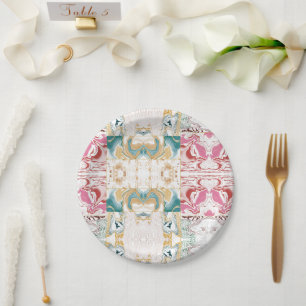 Plato De Papel Elegante Mosaico de Arte Fluido de Mármol Turquesa