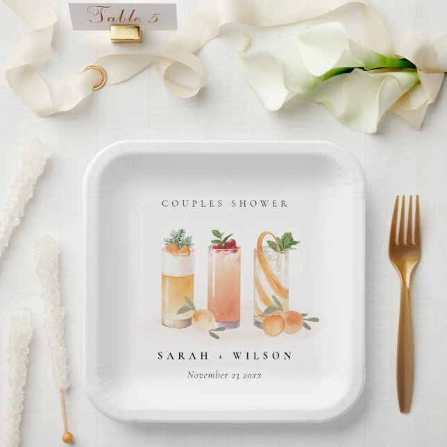 Plato De Papel Elegante Naranja de cócteles de fruta dulce Ducha (Boda)