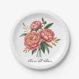 Plato De Papel Elegante Naranja Peony Bouquet Boda