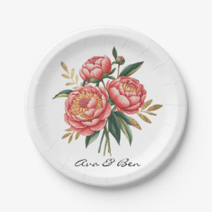Plato De Papel Elegante Naranja Peony Bouquet Boda