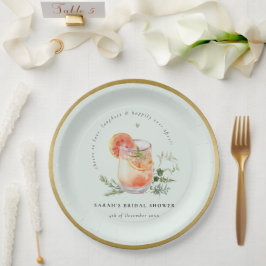 Plato De Papel Elegante Naranja Verde azulado Green Cocktail Brid