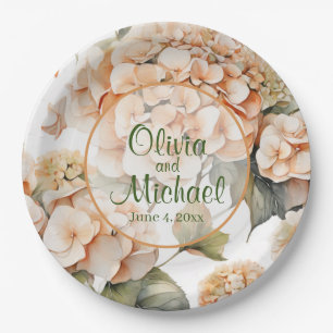 Plato De Papel Elegante naranja verde blanco boho acuarela floral