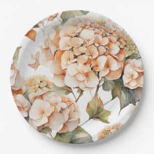 Plato De Papel Elegante naranja verde blanco boho acuarela floral