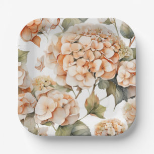 Plato De Papel Elegante naranja verde blanco boho acuarela floral
