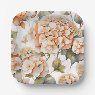 Plato De Papel Elegante naranja verde blanco boho acuarela floral