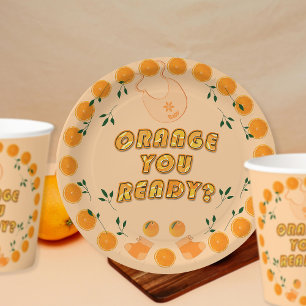Plato De Papel Elegante Naranja You Ready Trendy Citrus Baby Show