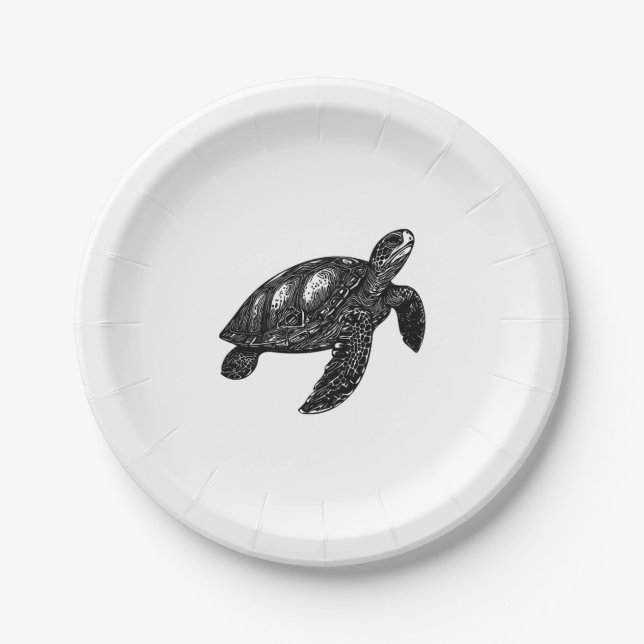 Plato De Papel Elegante Natación Antigua Tortuga de Agua Copia (Anverso)