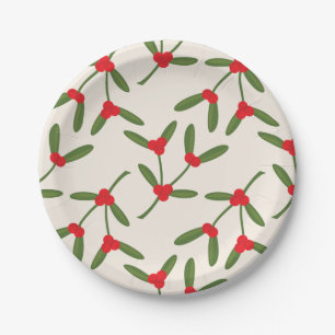 Plato De Papel Elegante Navidad Bayas de Invierno Fiesta