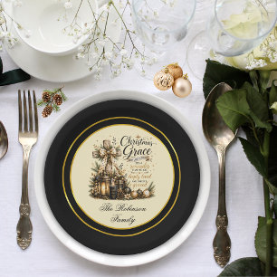 Plato De Papel Elegante Navidad Cristiana de Color Negro