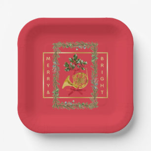 Plato De Papel Elegante Navidad de cuerno francés rojo cereza