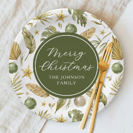 Plato De Papel Elegante Navidad Tropical Feliz