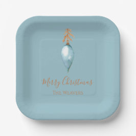 Plato De Papel Elegante Navidades Personalizados de acuarela azul