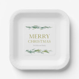 Plato De Papel Elegante Navideño Personalizado de Siempreverde