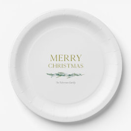 Plato De Papel Elegante Navideño Personalizado de Siempreverde