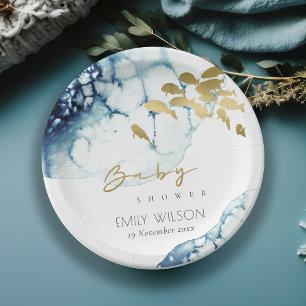 PLATO DE PAPEL ELEGANTE NAVY DE ORO BAJO EL AGUA FISH BABY SHOWER
