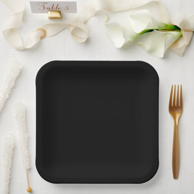 Plato De Papel Elegante Negro Sólido (Boda)