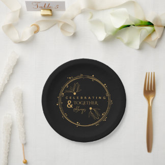 Plato De Papel Elegante negro y oro "Celebrando juntos siempre"