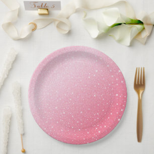 Plato De Papel Elegante neón rosa retro negro dulce 16 cumpleaños