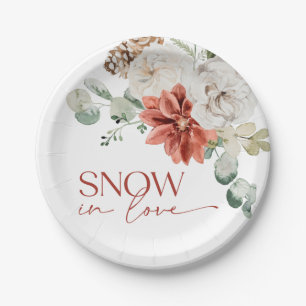 Plato De Papel Elegante nieve en amor ducha de novia roja de invi
