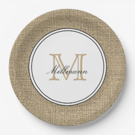 Plato De Papel Elegante Nombre Monograma País Moda Estilo Burlap