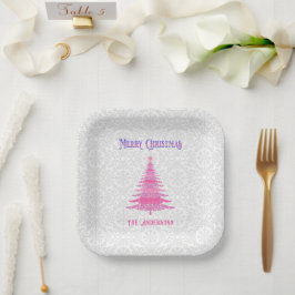 Plato De Papel Elegante nombre personalizado de árbol de Navidad 