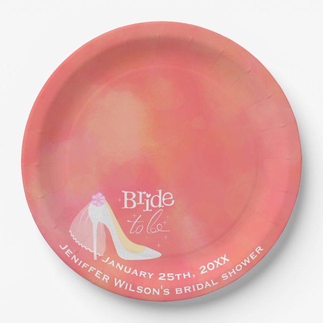 Plato De Papel Elegante Novia Rosa Para Ser Boda Ducha Bridal (Anverso)