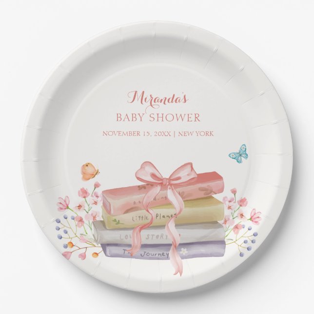 Plato De Papel Elegante Nuevo Capítulo Floral Bow Libro Baby Show (Anverso)